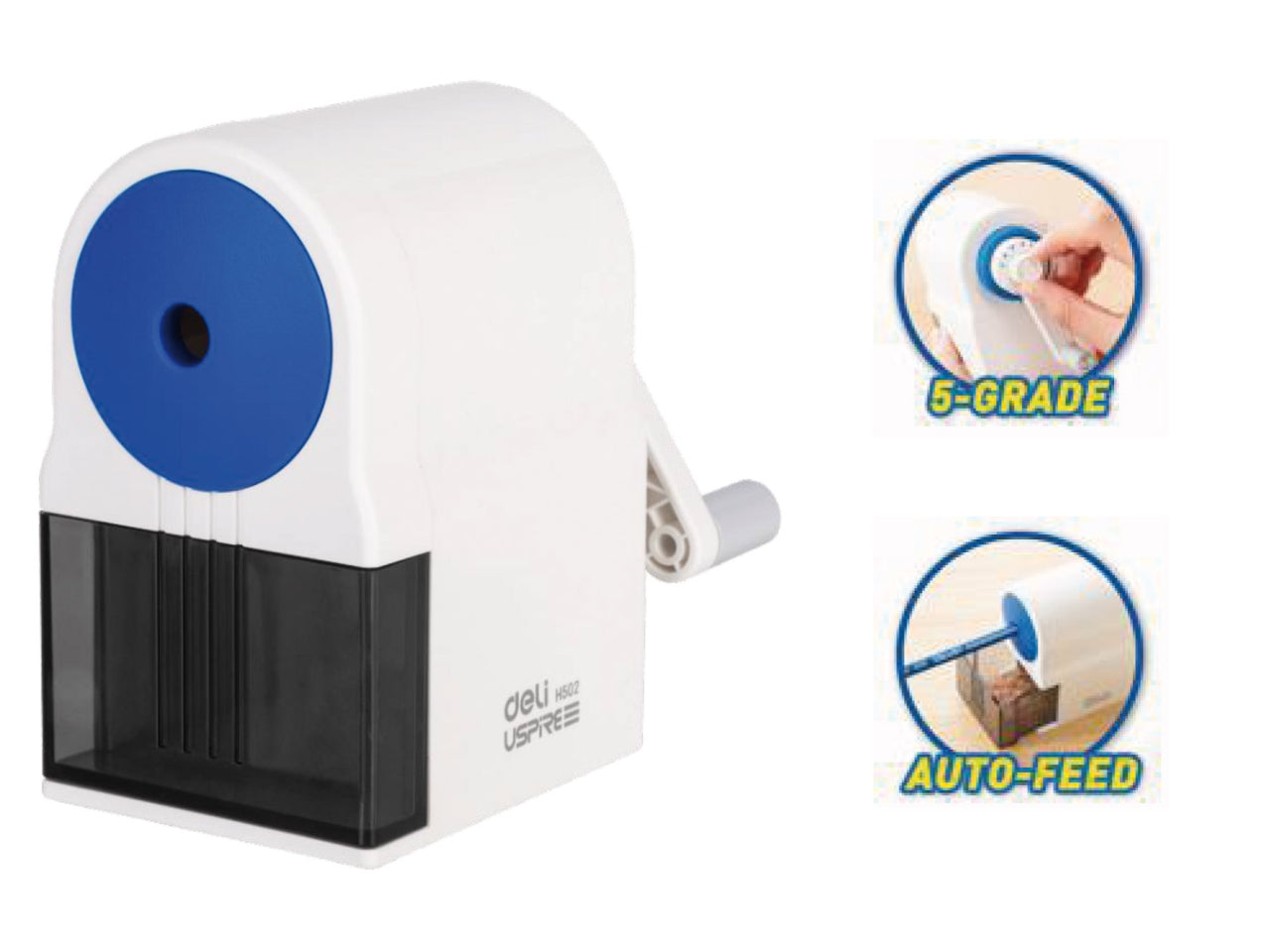 Temperamatite manuale con manovella in 3 colori assortiti in plastica, 5 gradi di affilatura - Deli