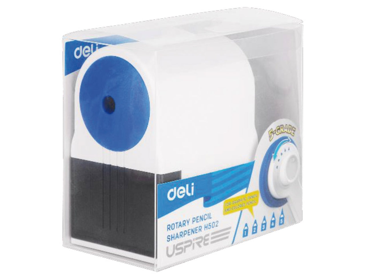 Temperamatite manuale con manovella in 3 colori assortiti in plastica, 5 gradi di affilatura - Deli