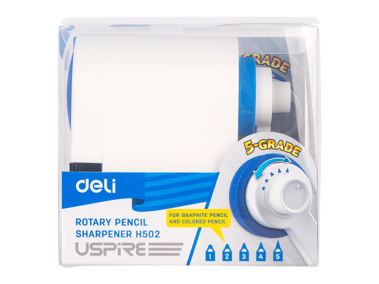 Temperamatite manuale con manovella in 3 colori assortiti in plastica, 5 gradi di affilatura - Deli