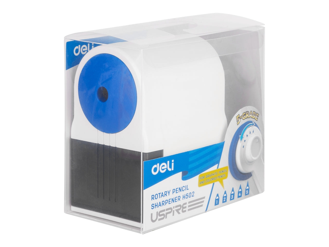 Temperamatite manuale con manovella in 3 colori assortiti in plastica, 5 gradi di affilatura - Deli