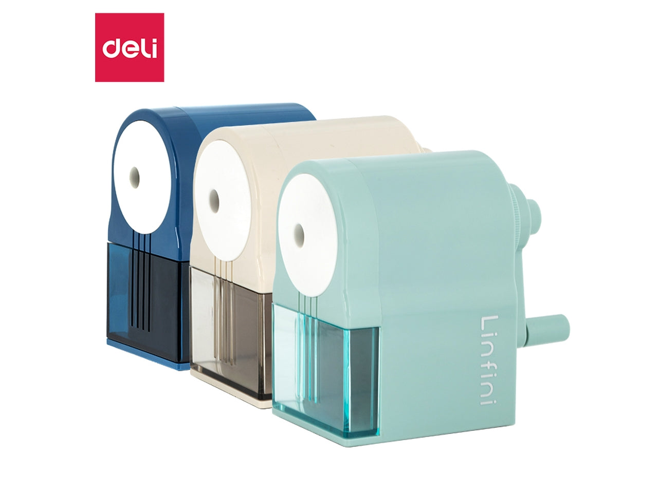 Temperamatite manuale con manovella in 3 colori assortiti in plastica, 5 gradi di affilatura - Deli