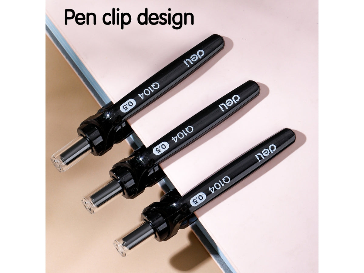 Penna gel nero a scatto Q104 tratto 0,5 mm con clip, confezione da 12 penne - Deli