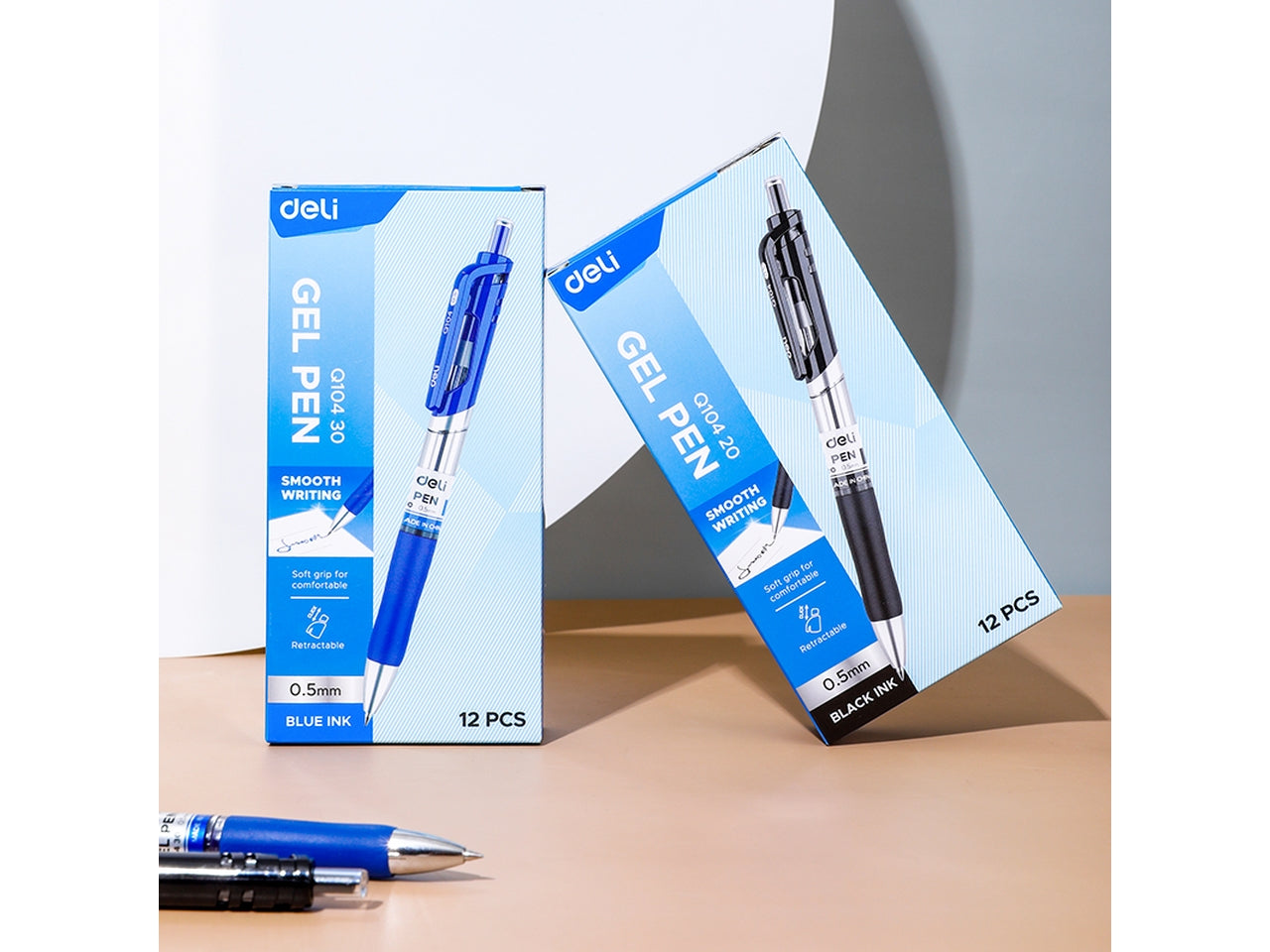 Penna gel nero a scatto Q104 tratto 0,5 mm con clip, confezione da 12 penne - Deli