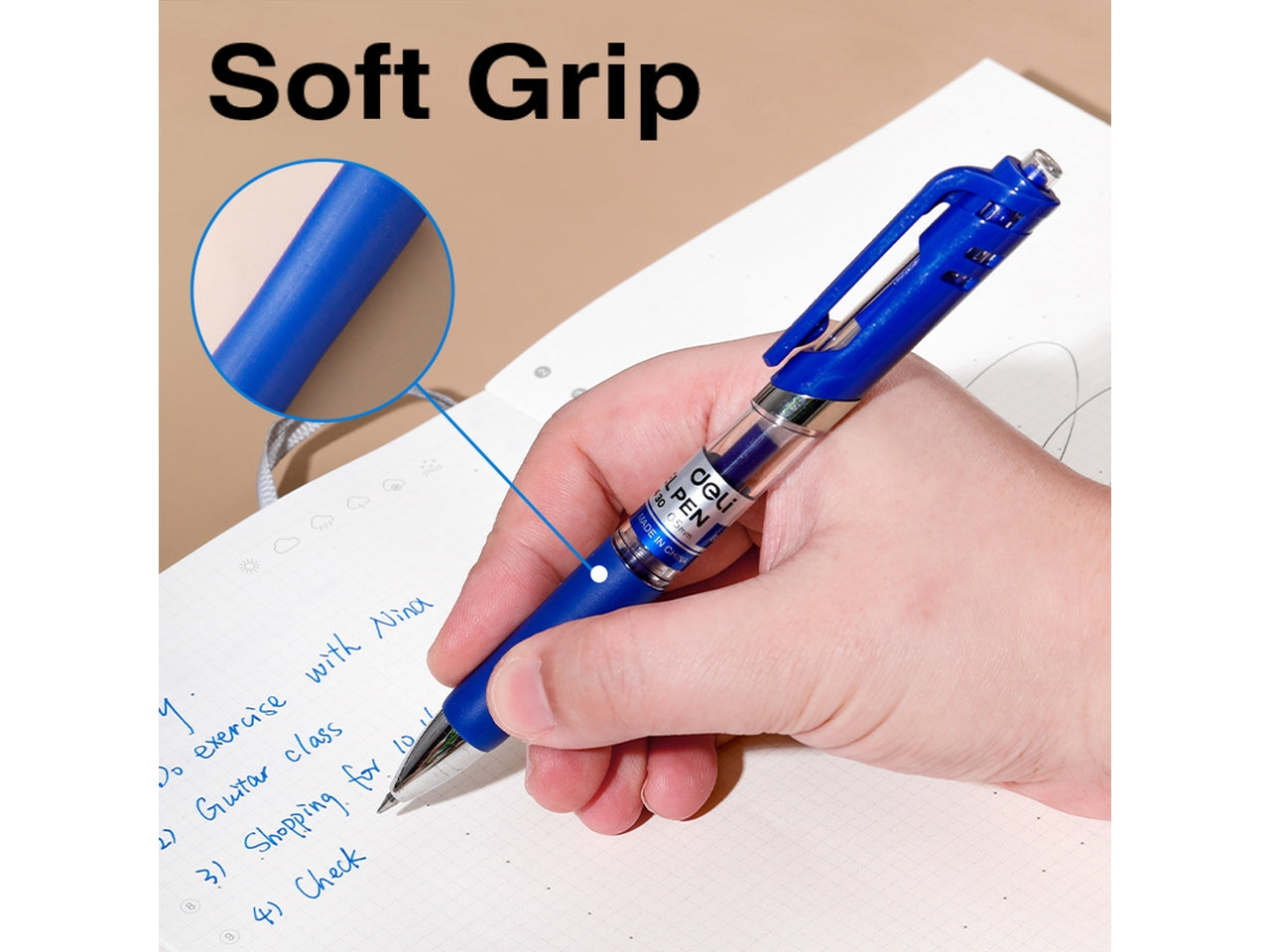 Penna gel blu a scatto Q104 tratto 0,5 mm con clip, confezione da 12 penne - Deli