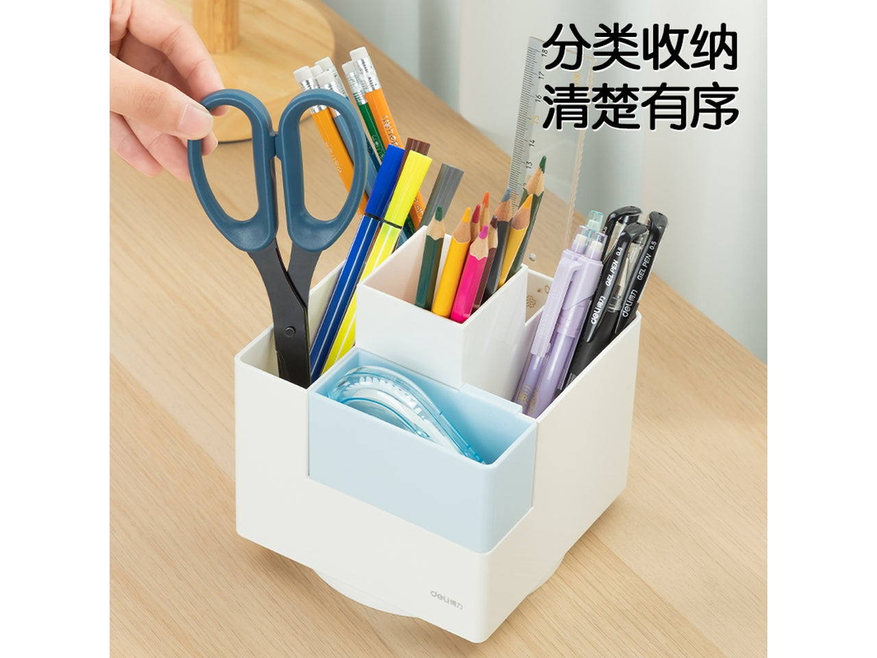 Portaoggetti ufficio rotante bianco e azzurro in plastica con base rotante 12,5x12 cm - Deli