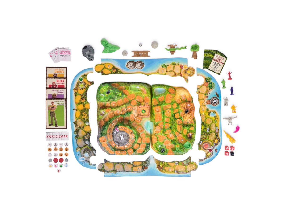 Jumanji Fuga Selvaggia: Gioco da Tavolo Cooperativo per 2-4 Giocatori, Materiale in Carta e Plastica, EtÃ  8+, Tabellone 3D Interattivo, Multicolore - Spin Master