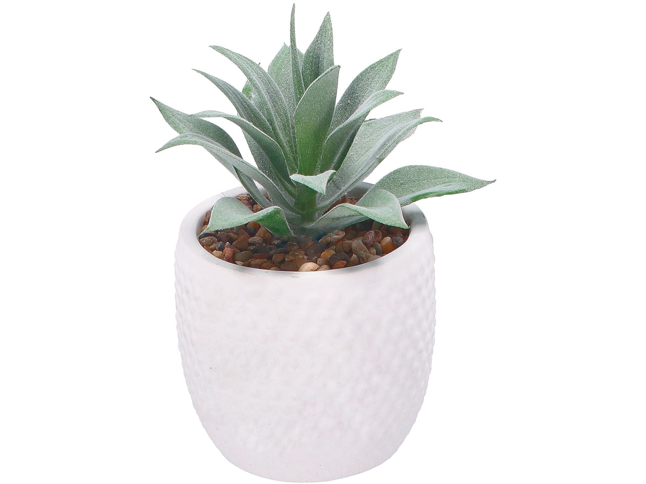 Vaso con pianta grassa artificiale in ceramica - bianco/verde realistica e flessibile con fogliame opaco - d.9xh.18cm - Star