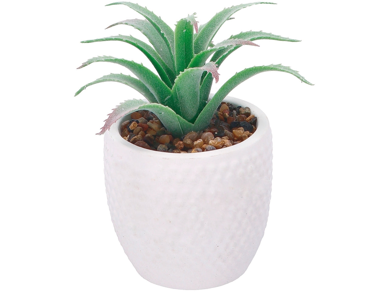 Vaso con pianta grassa artificiale in ceramica - bianco/verde realistica e flessibile con fogliame opaco - d.9xh.18cm - Star