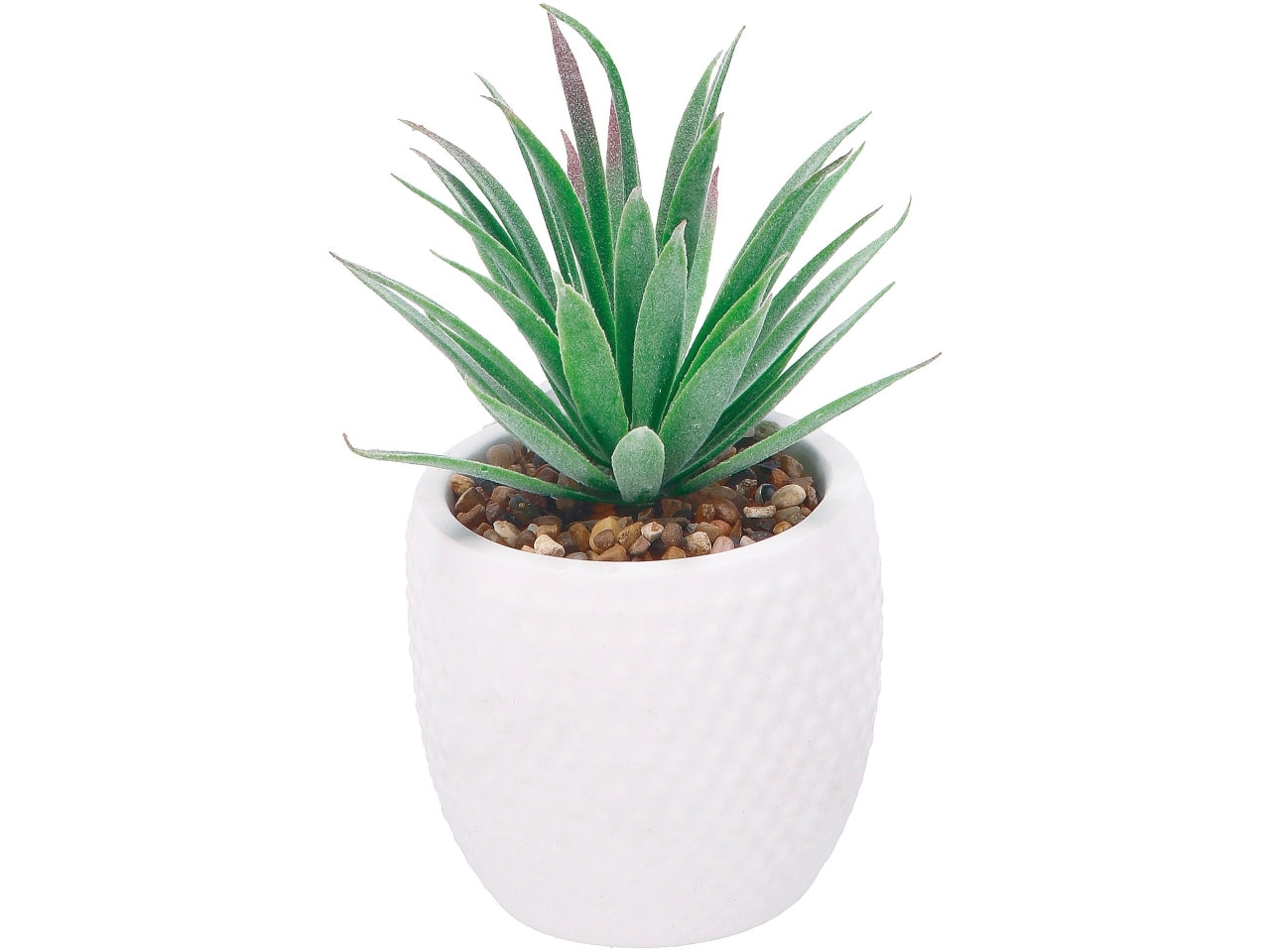 Vaso con pianta grassa artificiale in ceramica - bianco/verde realistica e flessibile con fogliame opaco - d.9xh.18cm - Star