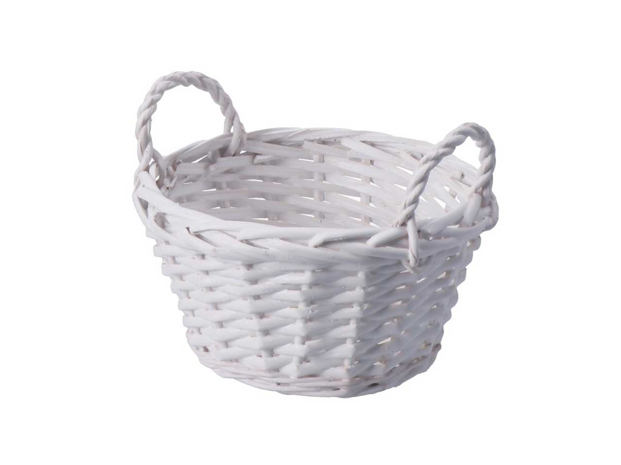 Cesto portaoggetti shabby chic in rattan, forma tonda con maniglie, 2 colori disponibili - d.17xh.10cm - Star