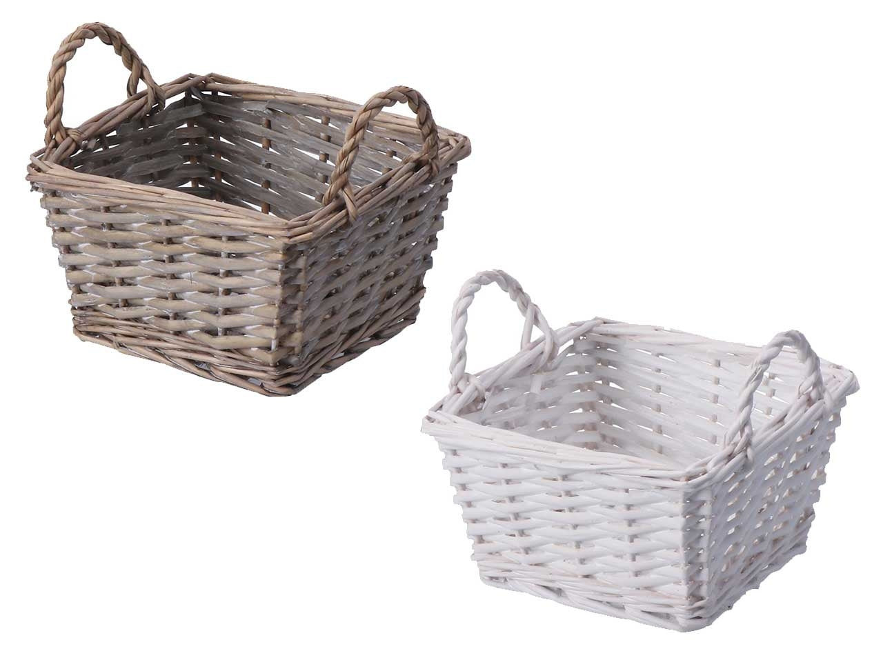 Cesto portaoggetti shabby chic in rattan, quadrato con maniglie, 2 colori assortiti -18x16h.9cm - Star