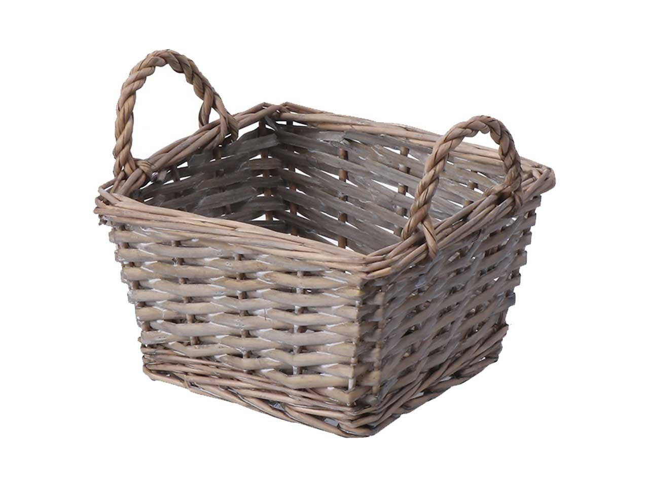 Cesto portaoggetti shabby chic in rattan, quadrato con maniglie, 2 colori assortiti -18x16h.9cm - Star