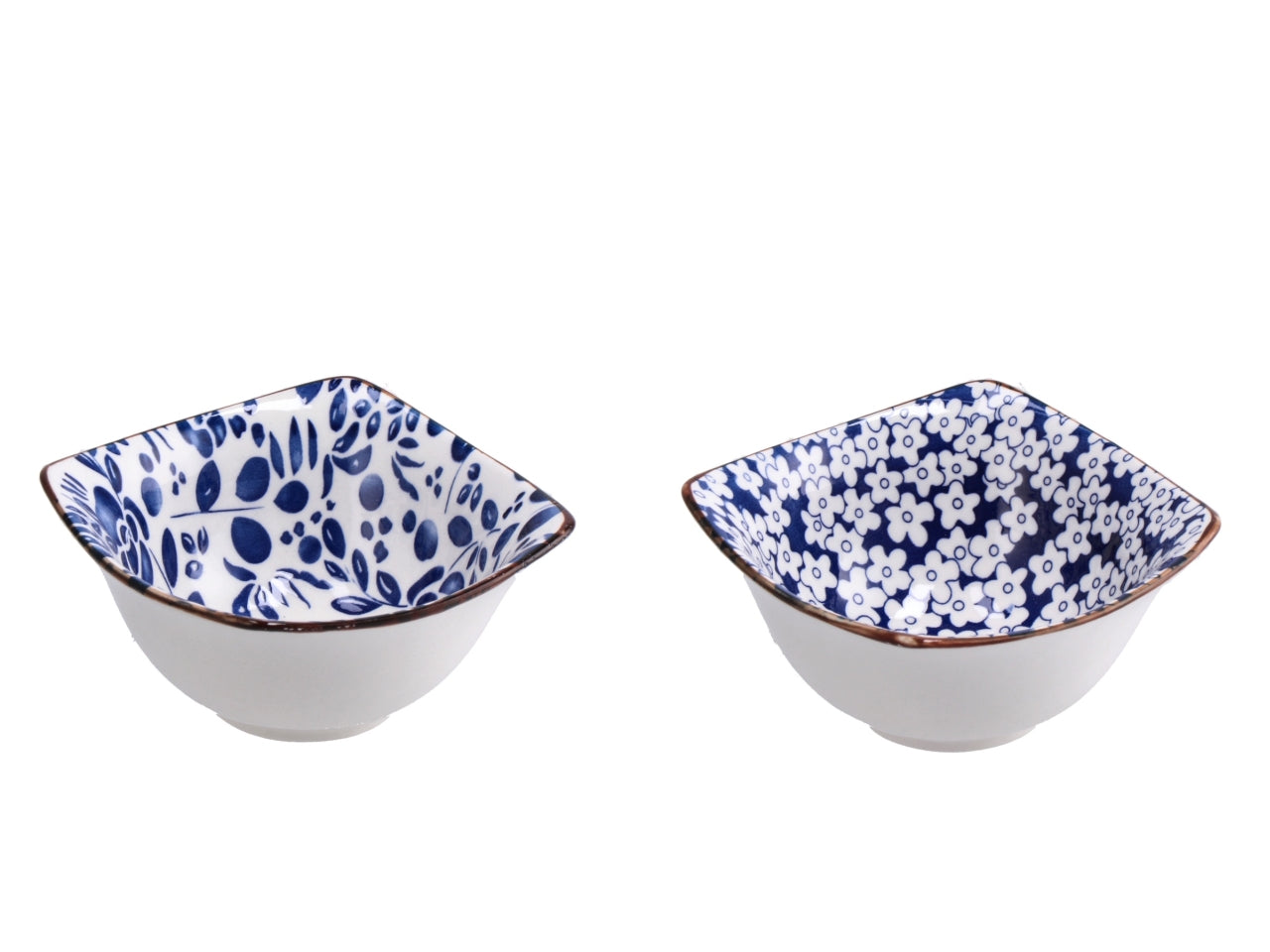 Ciotola in ceramica blu a fantasia floreale e botanica 9,5x9,5x5cm - Star