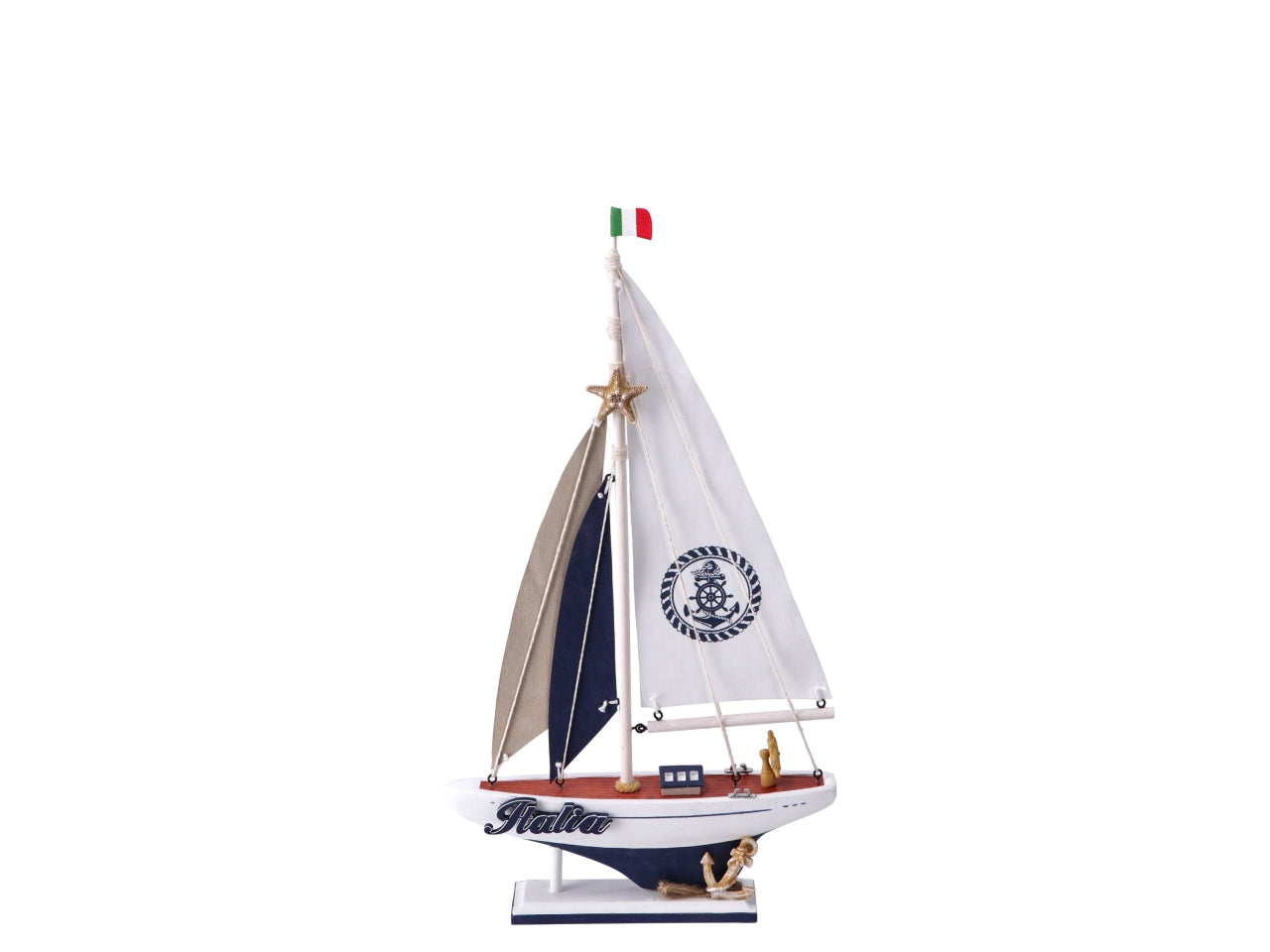Statua barca a vela in legno stile marinaro 27x6x49 cm - Star