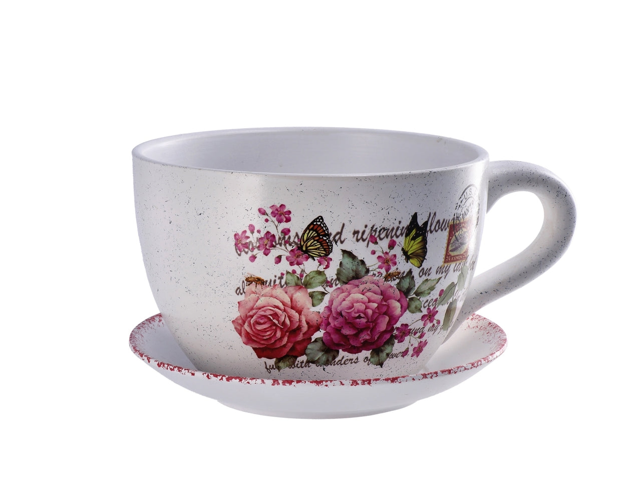 Vaso m.tazza con sotto vaso 20x15xh.10cm 6 decori assortiti