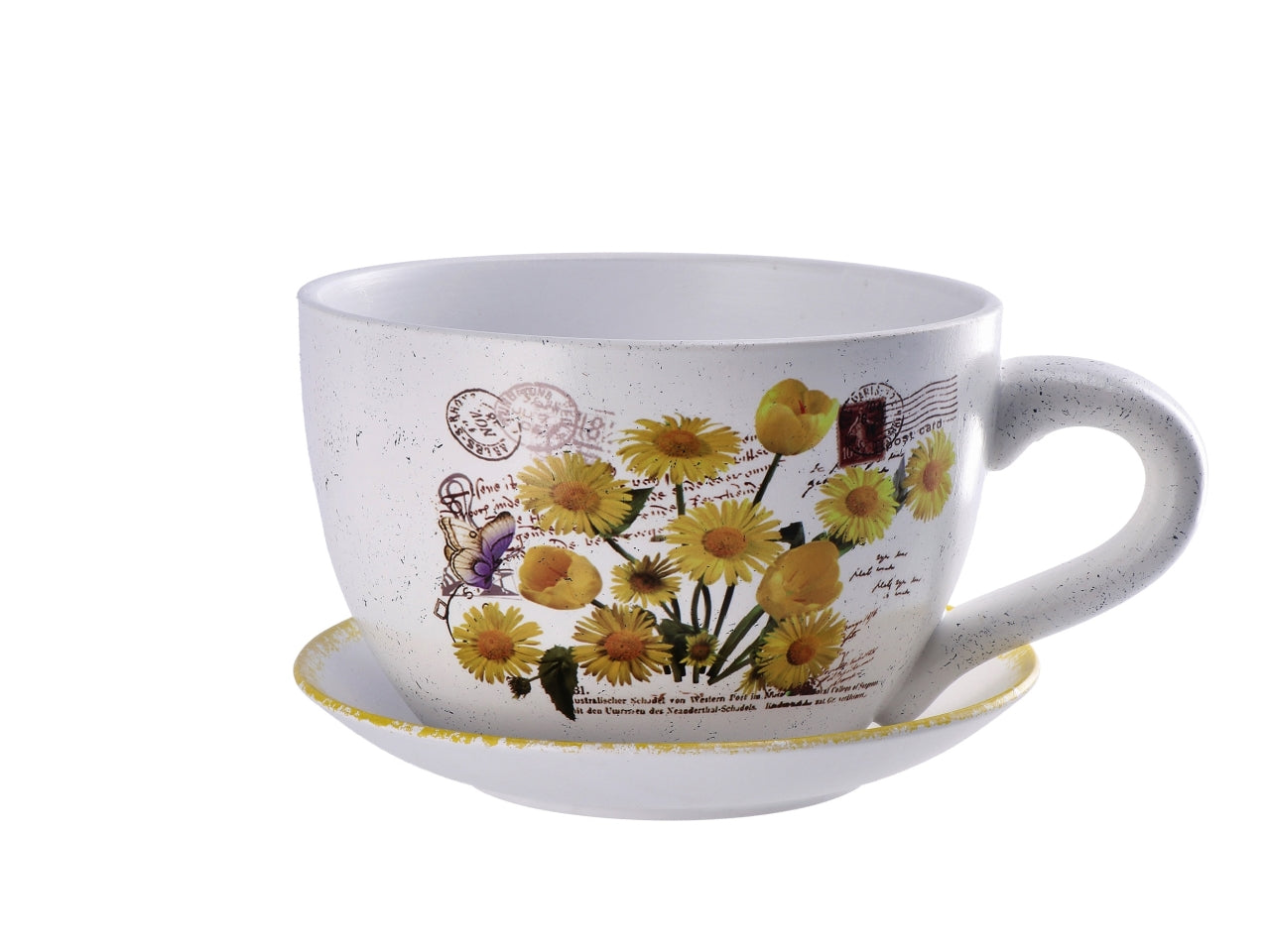 Vaso m.tazza con sotto vaso 20x15xh.10cm 6 decori assortiti