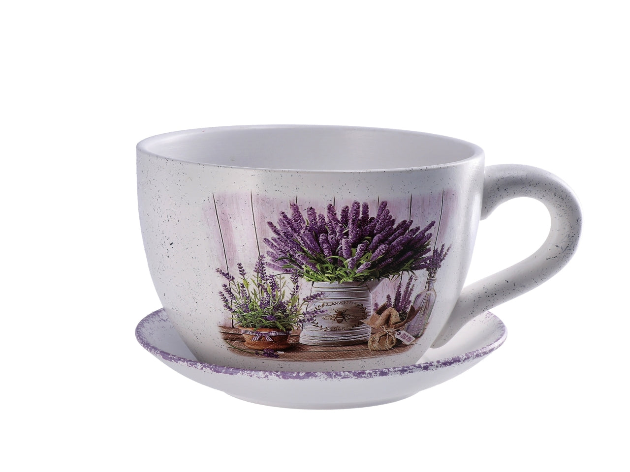 Vaso m.tazza con sotto vaso 20x15xh.10cm 6 decori assortiti