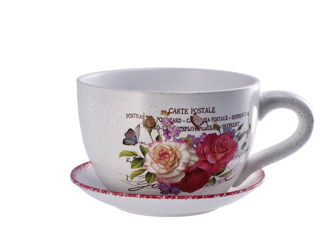 Vaso m.tazza con sotto vaso 20x15xh.10cm 6 decori assortiti