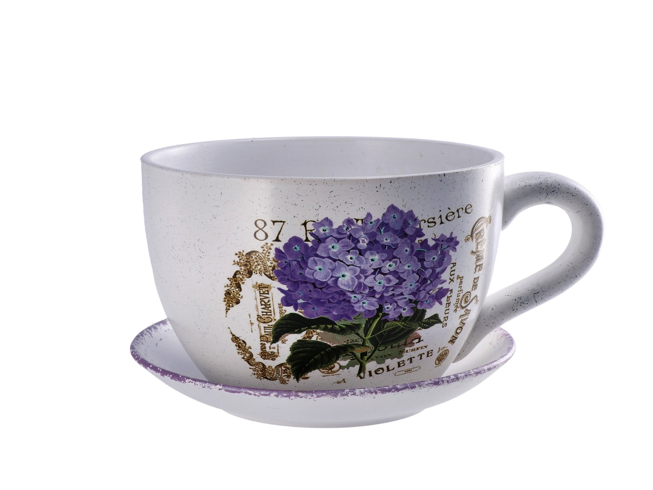 Vaso m.tazza con sotto vaso 20x15xh.10cm 6 decori assortiti