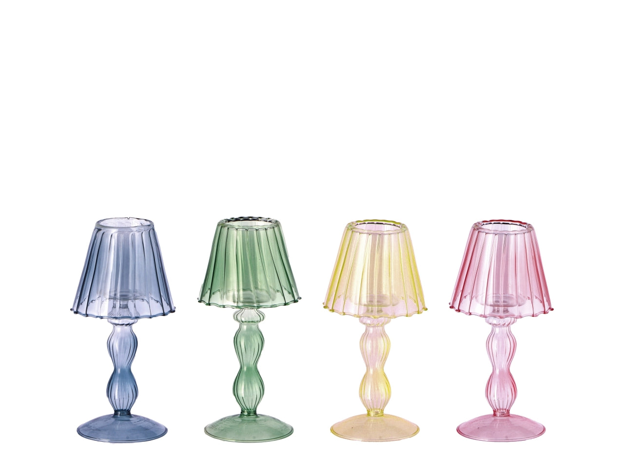 Porta t.light in vetro m.lampada d.9xh.19cm 4 colori assortiti