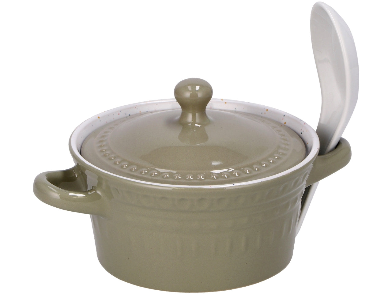 Zuppiera in ceramica + coperchio + cucchiaio 320ml 3 colori assortiti