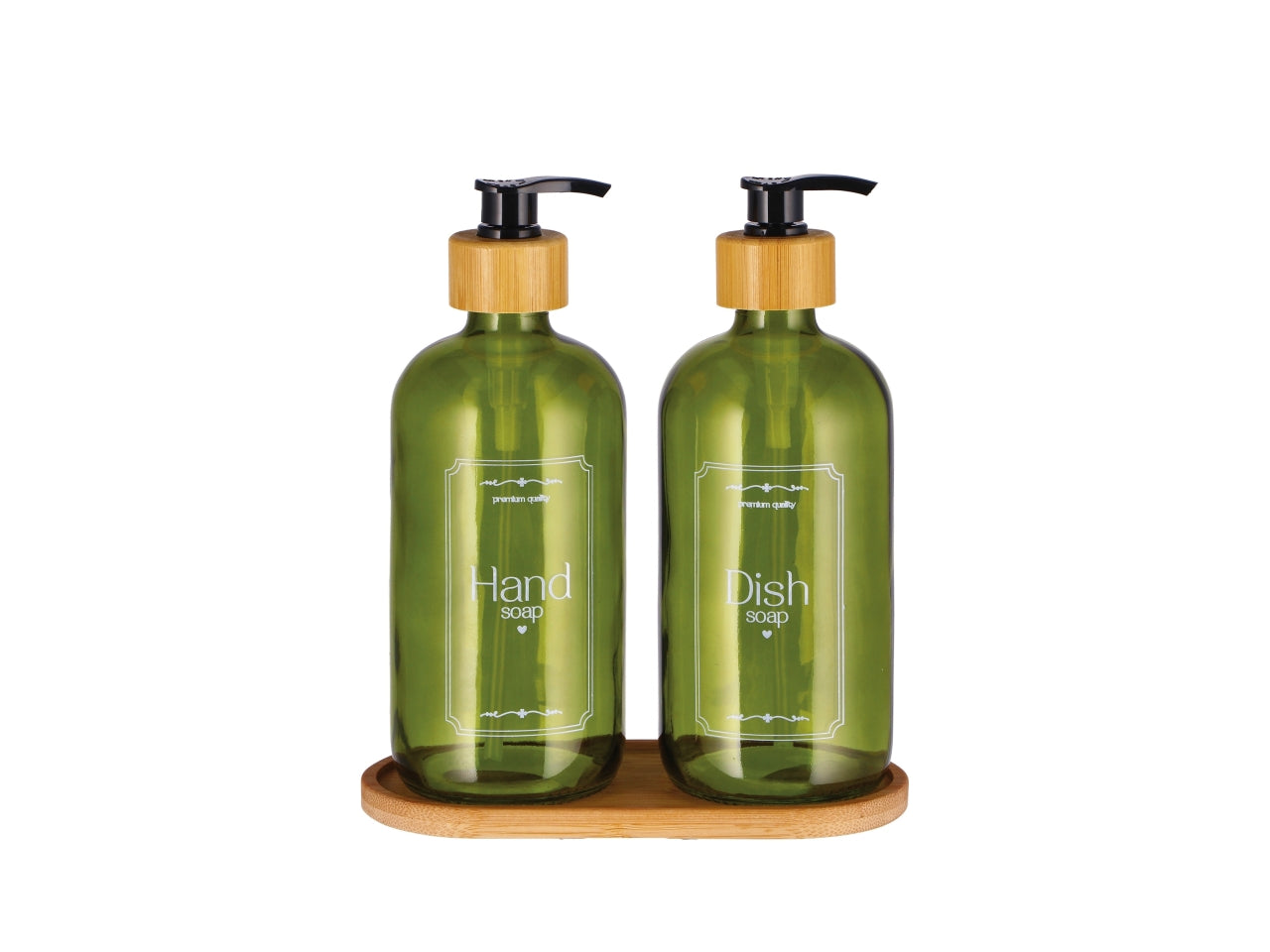 Dispenser + vassoio in vetro + bamboo d.8xh.23cm set da 2 dispenser 2 colori assortiti