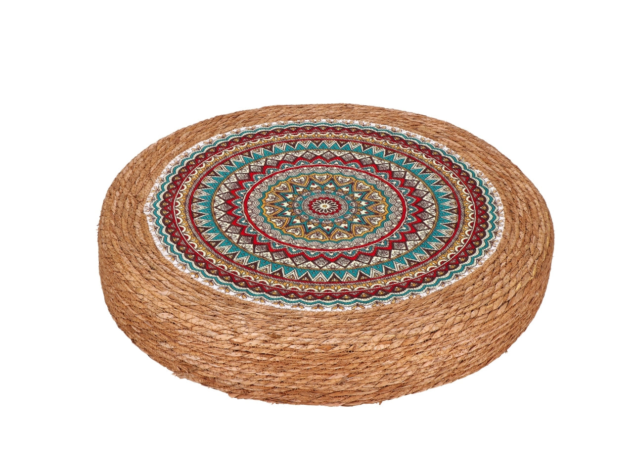 Pouf in giunco + cotone d.56xh.10cm 2 decorazioni assortite