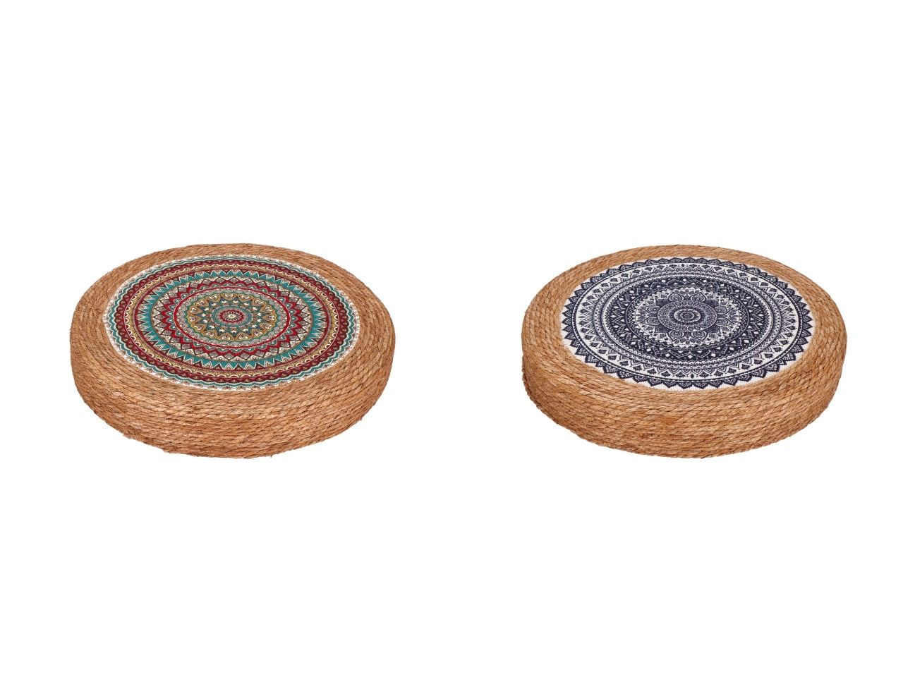 Pouf in giunco + cotone d.56xh.10cm 2 decorazioni assortite