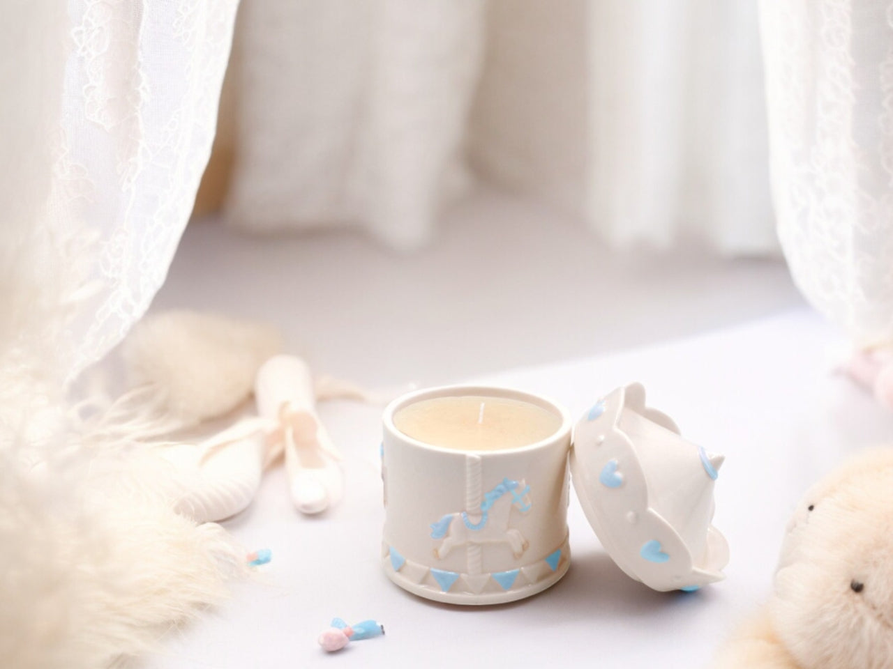 Scatola candela ceramica celeste 10x12cm