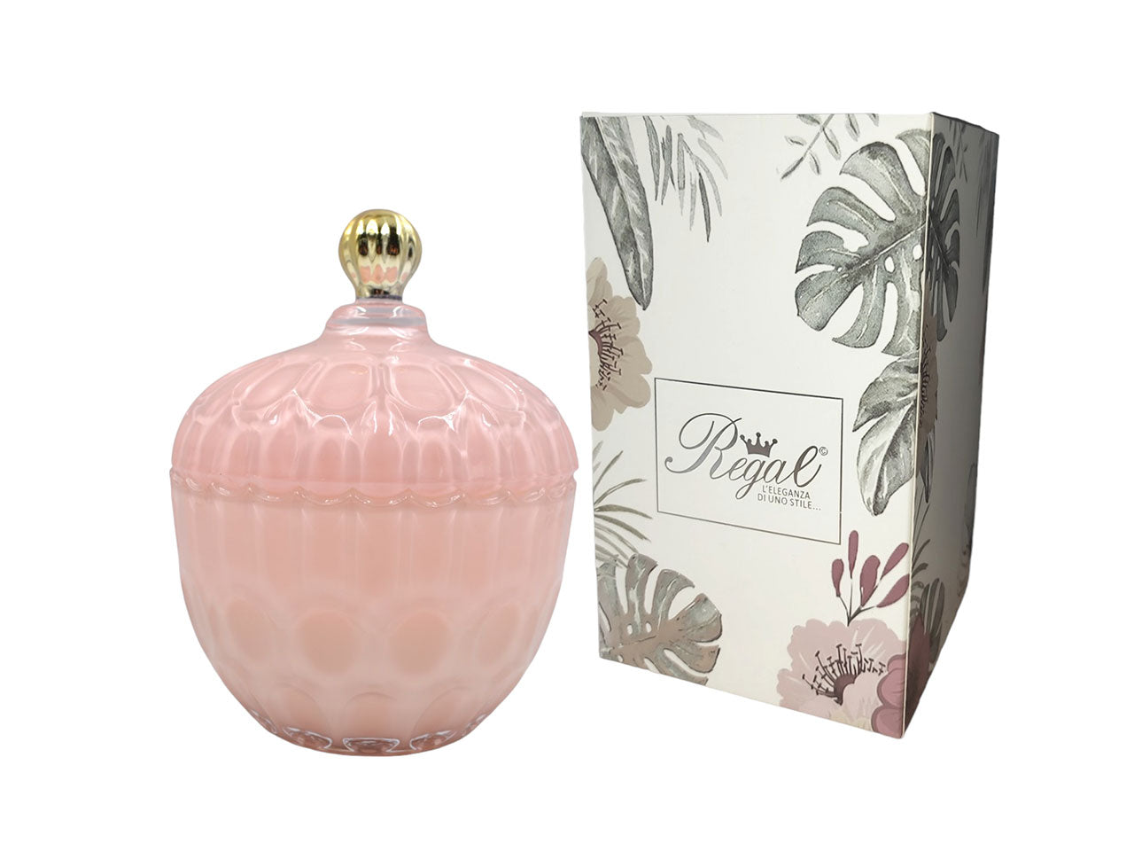 Candela in vetro rosa 17cm