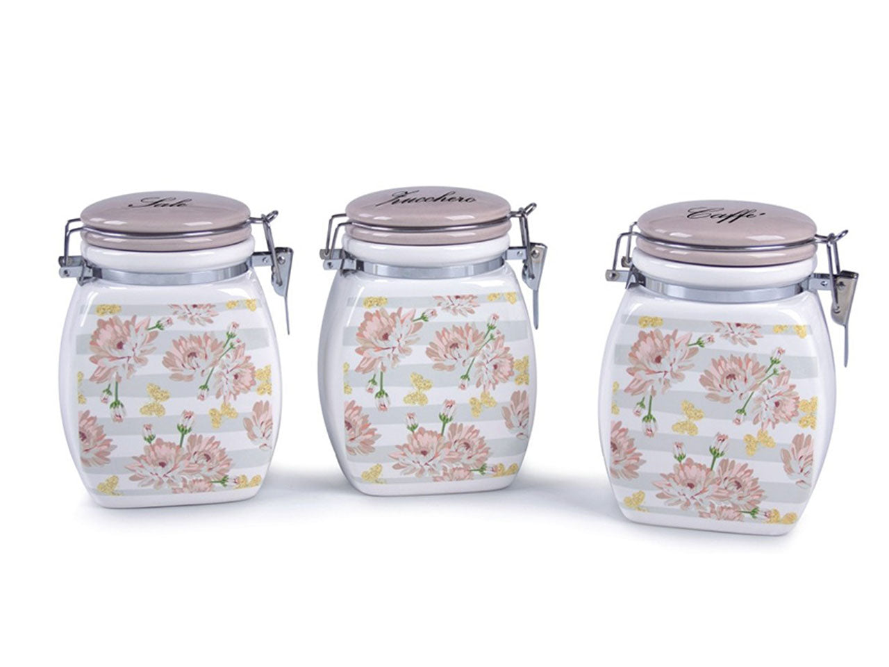 Linea peonias barattoli ermetici in ceramica 3 pezzi