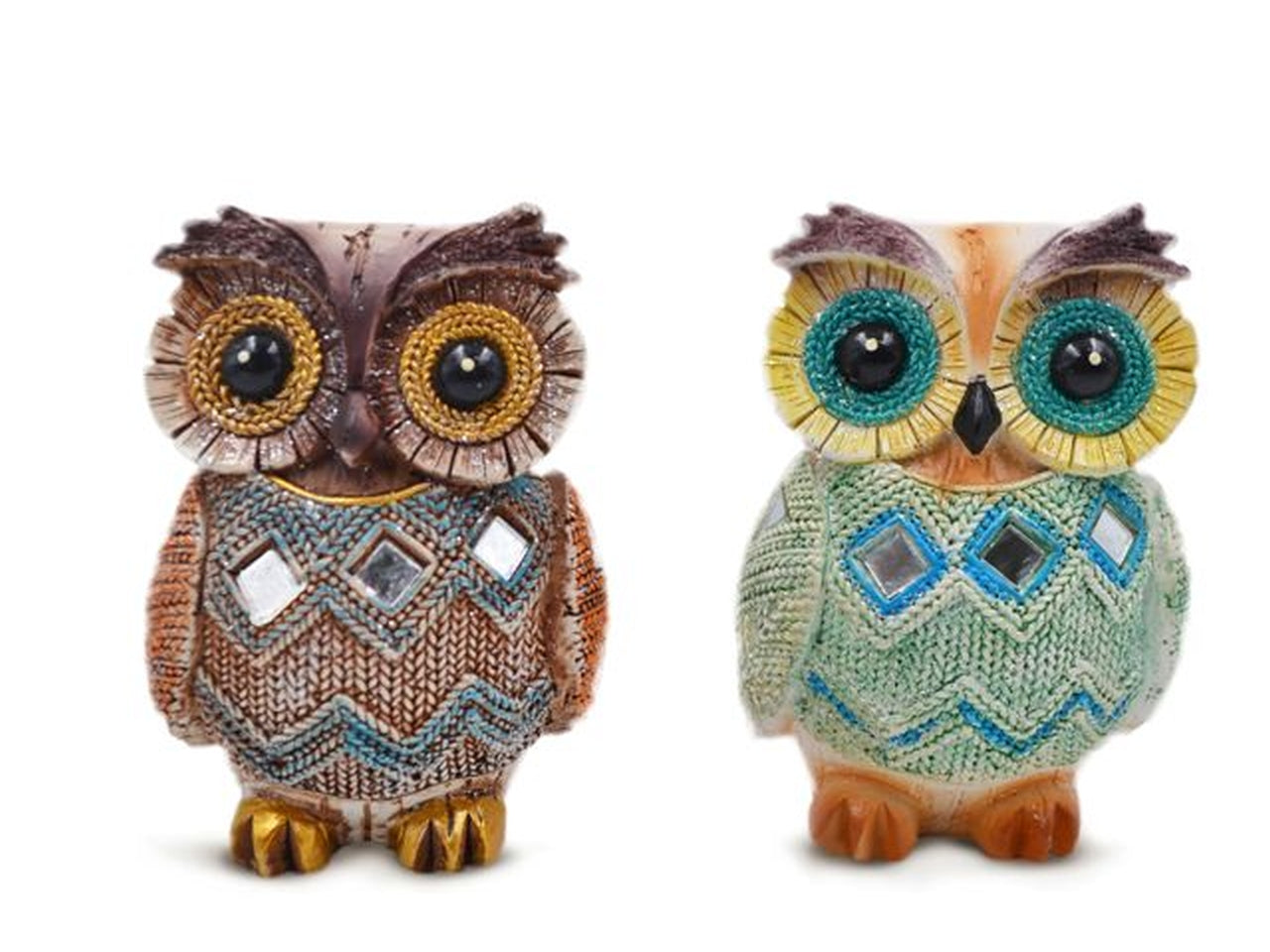 Gufo decorativo in resina 16 cm multicolor - stile etnico - Sud Import