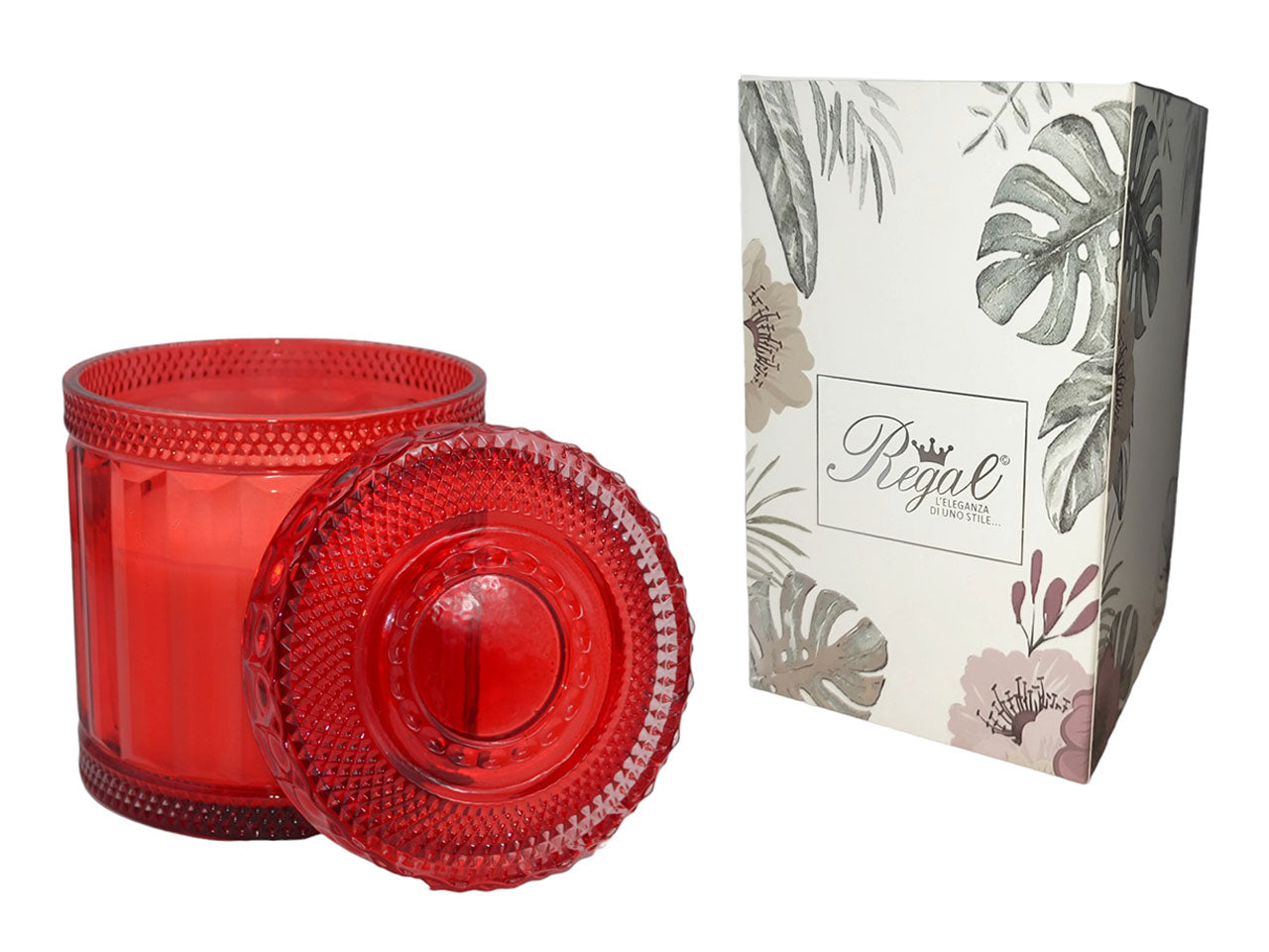 Candela vetro grande rossa 14x17cm
