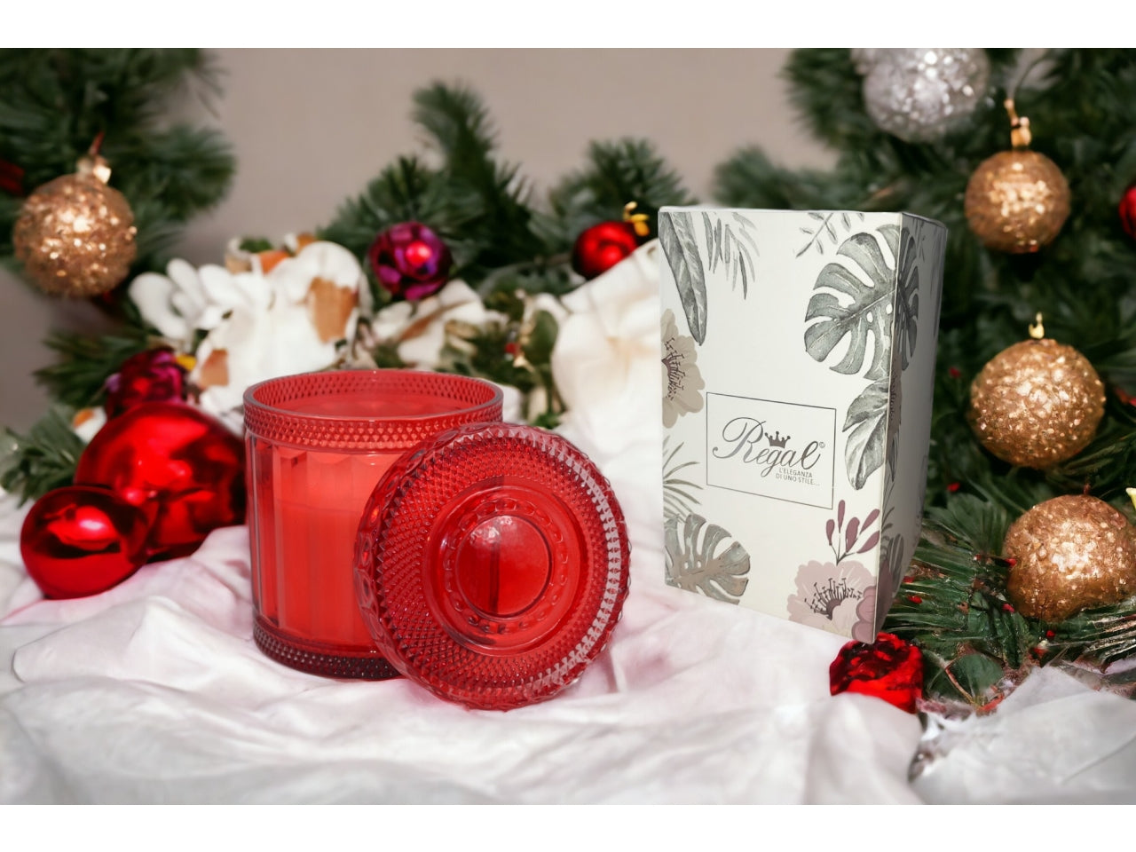 Candela vetro grande rossa 14x17cm