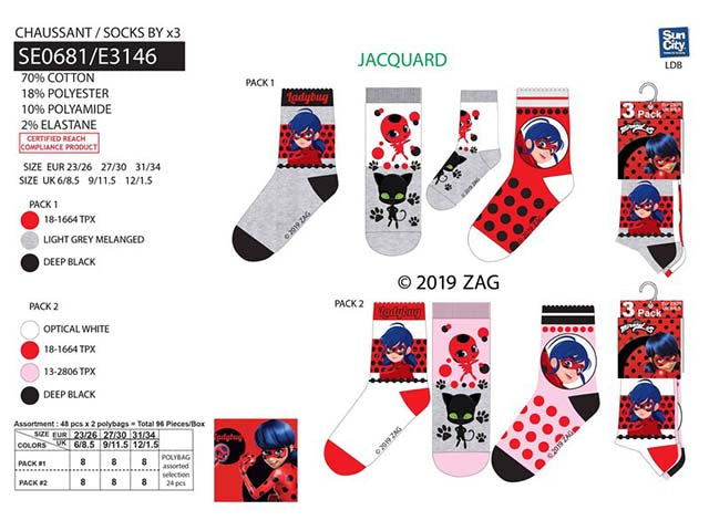 Lady bug calzini 3 paia assortiti