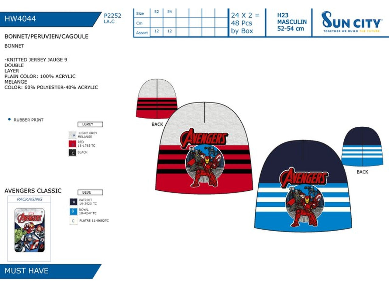 Avengers cappello taglie disponibili 52 e 54 - colori assortiti$