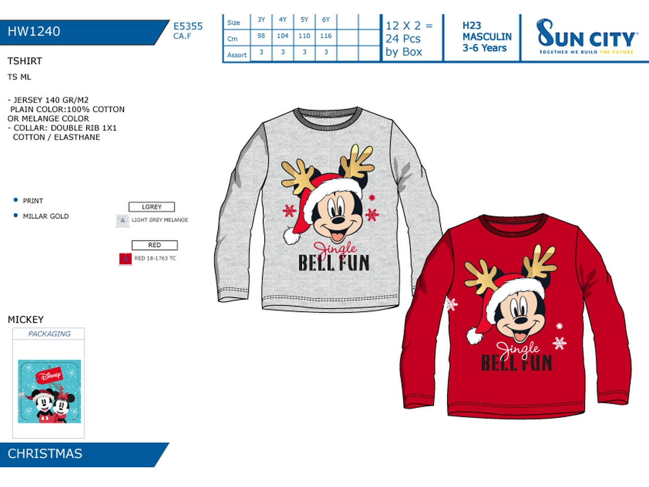 Mickey maglietta a maniche lunghe 100% cotone taglie disponibili da 3 a 8 anni - colori assortiti