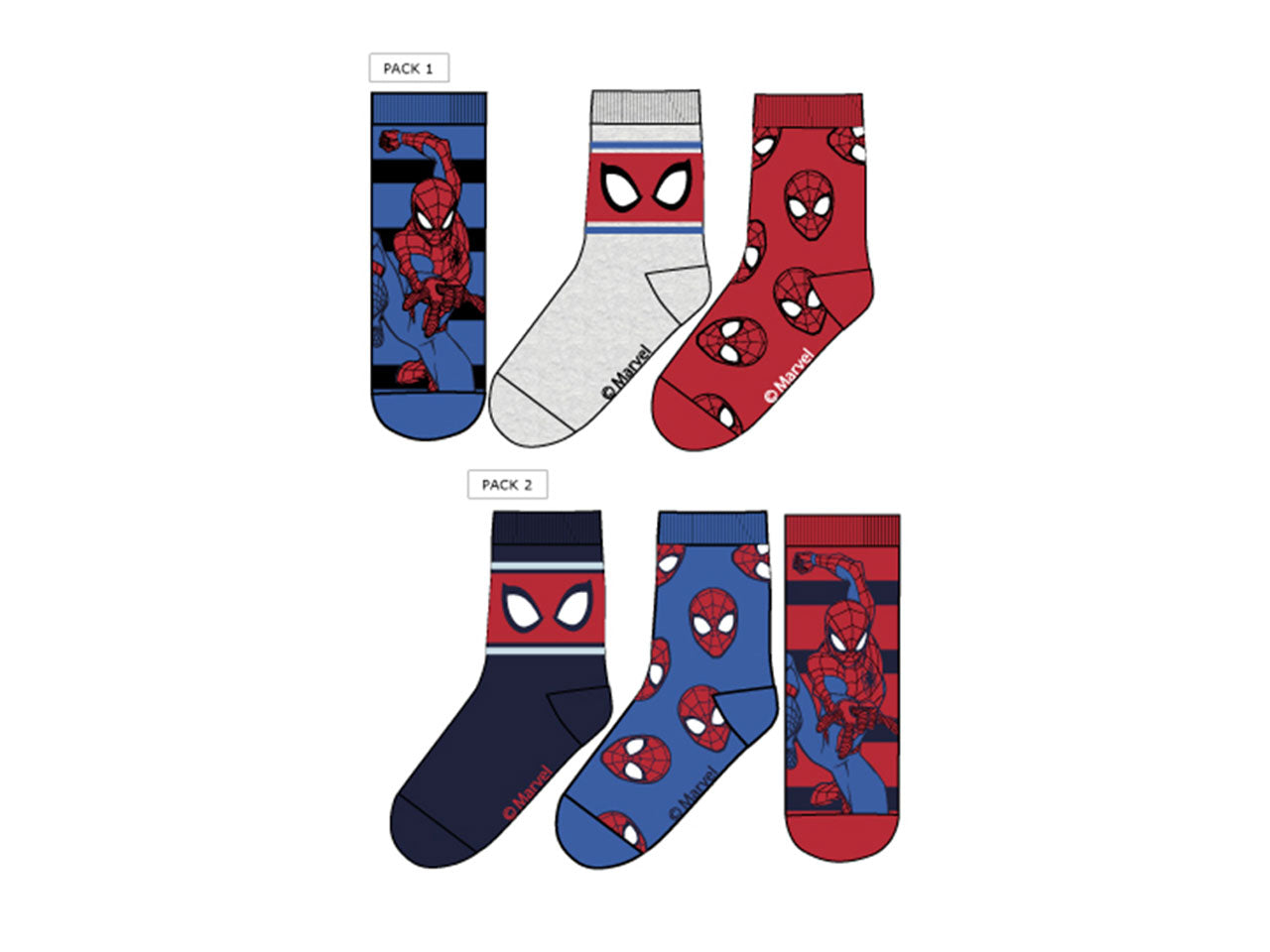 Spiderman calzini 3 paia taglie dal 23 al 34