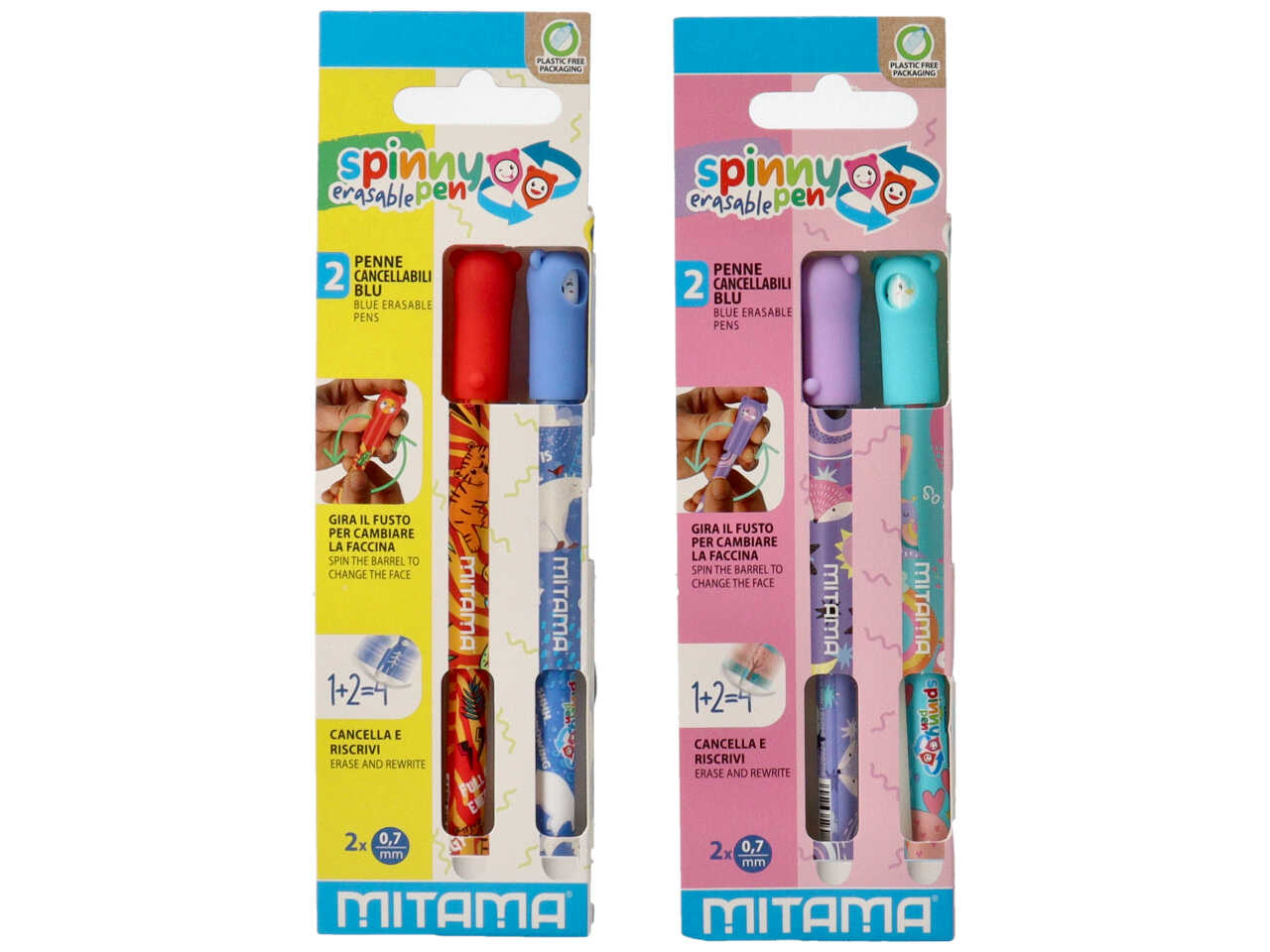 Penna cancellabile blu 0,7 mm, Spinny blister 2 pezzi - Mitama