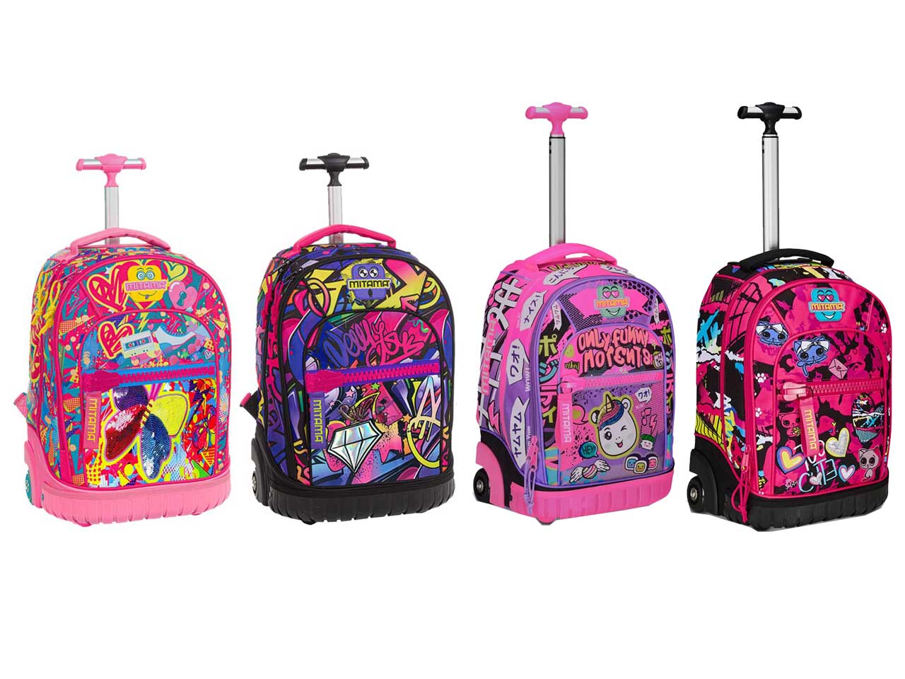 Zaino trolley scuola Mitama, Run Girl in tessuto impermeabile assortiti con tasca laterale porta borraccia, 34x50x26 cm, 33 lt