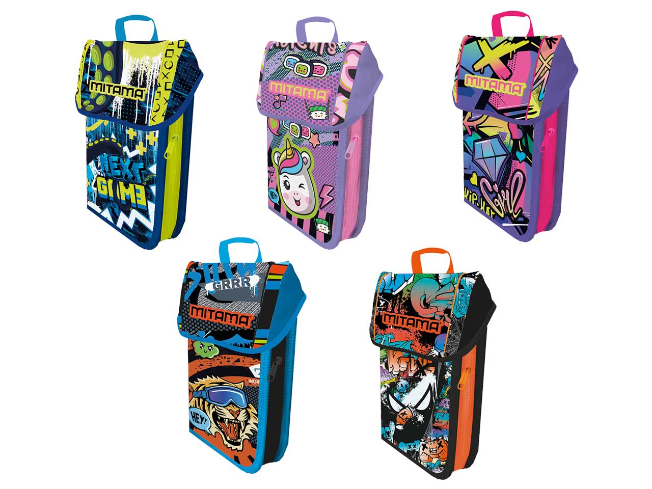 Astuccio scuola Mitama 1 cerniera, Up Side boy/girl assortiti con 43 accessori