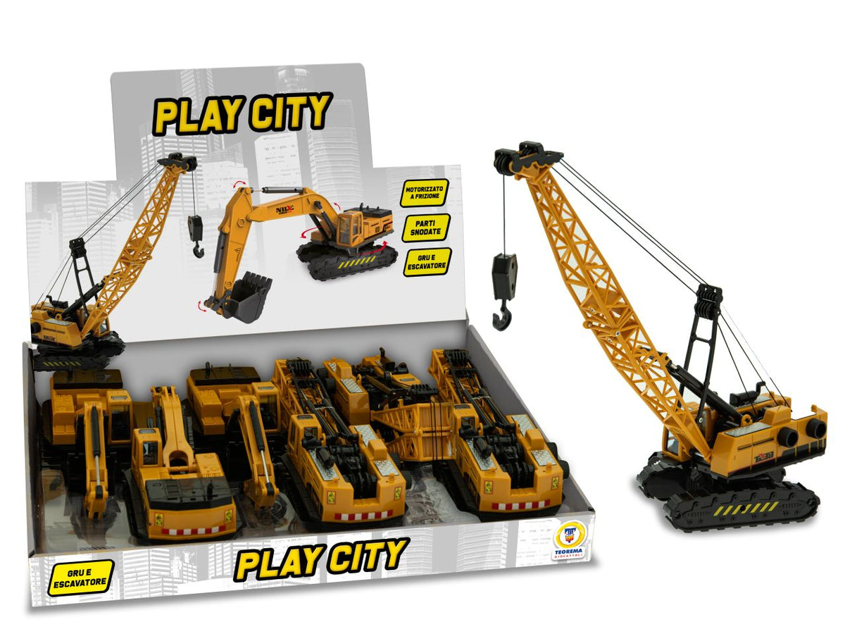 Play city gru ed escavatore con funzionamento a frizione la confezione  6 pezzi