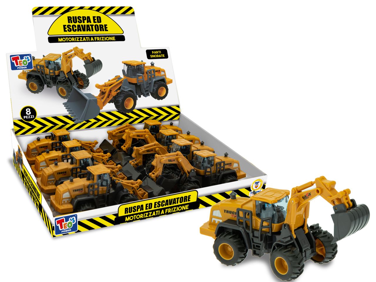 Teo's ruspa ed escavatore con funzionamento a frizione la  confezione 8 pezzi