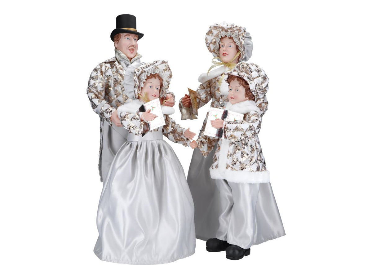 Famiglia di Cantori Natalizi vittoriani altezza maxi 68cm grigio e oro