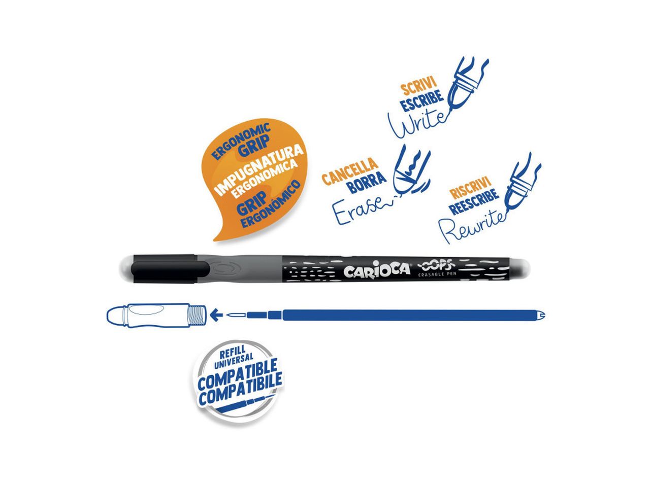 Carioca oops penna cancellabile e ricaricabile nera