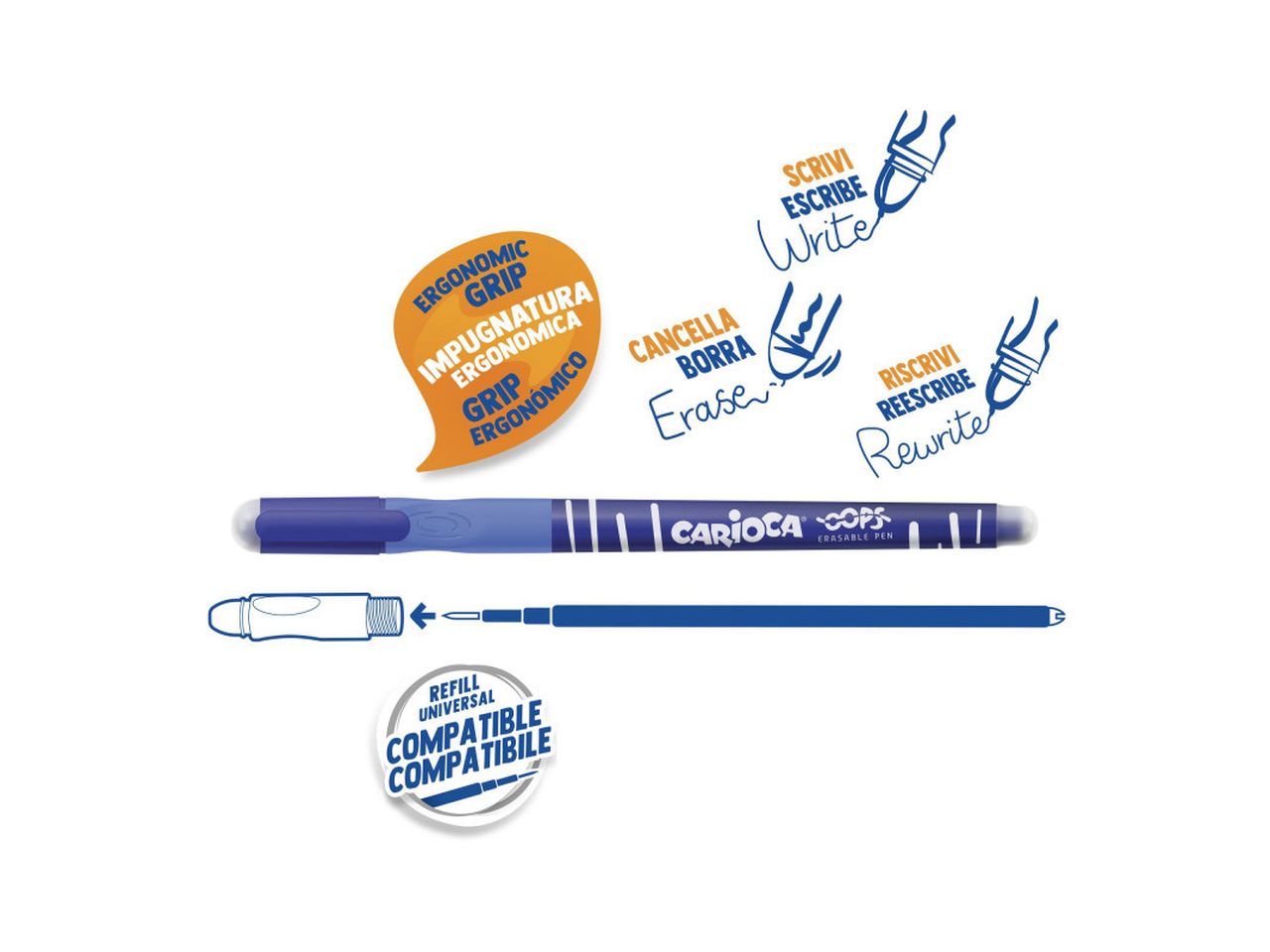 Carioca oops penna cancellabile e ricaricabile blue