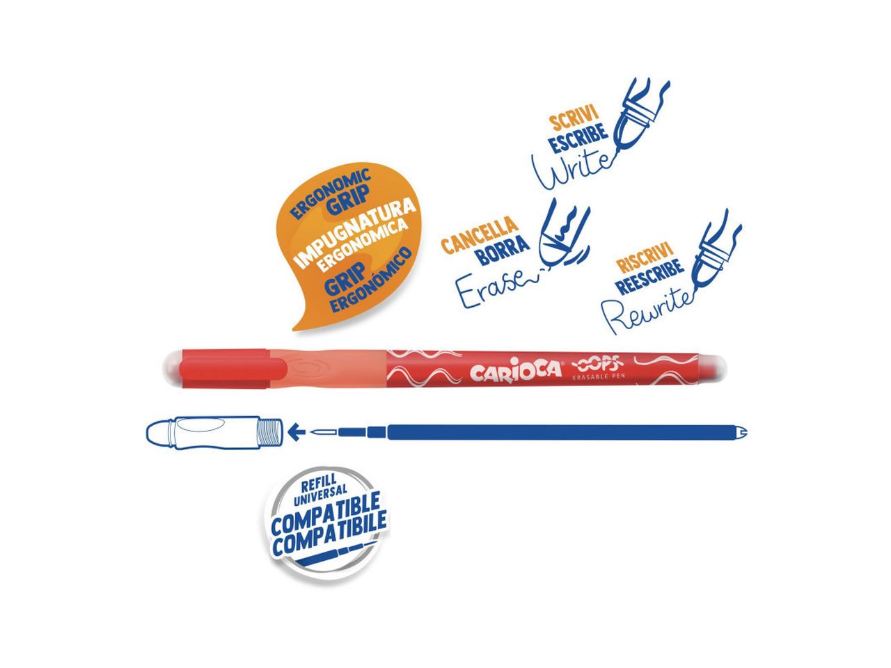 Carioca oops penna cancellabile e ricaricabile rossa