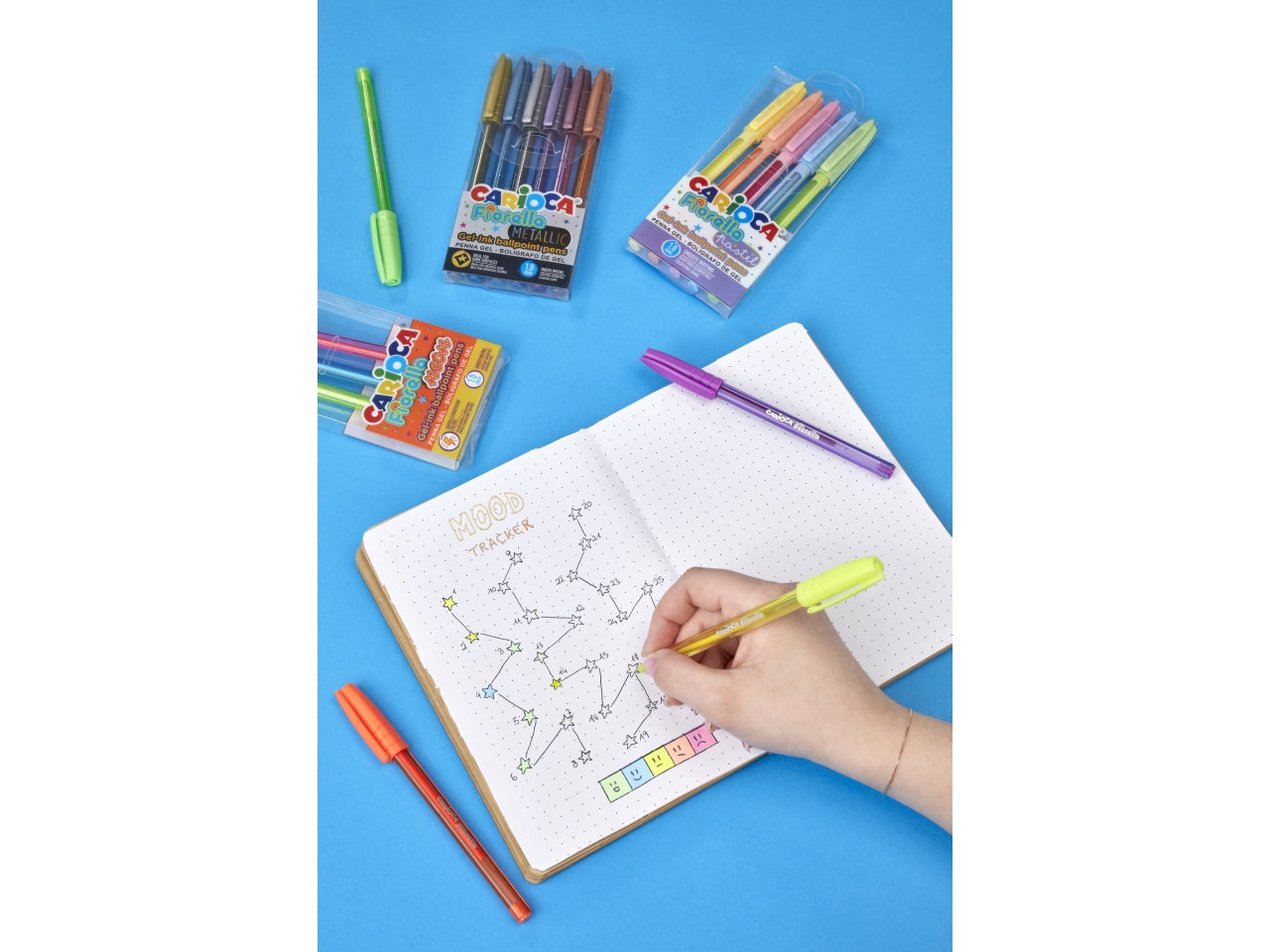 Penne colorate Fiorella neon in gel, blister da 6 penne - Carioca