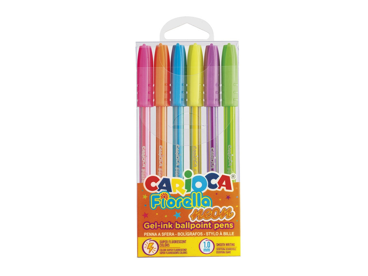Penne colorate Fiorella neon in gel, blister da 6 penne - Carioca