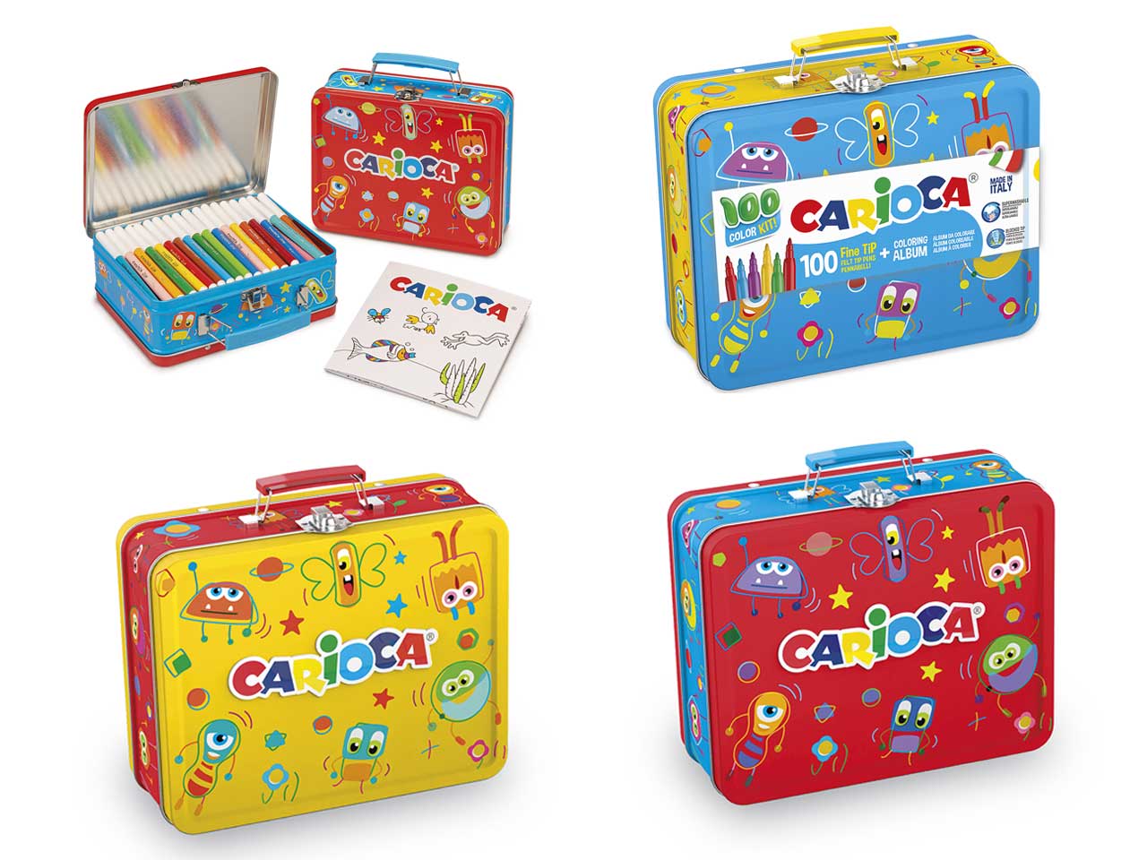 Carioca valigetta metallo set da 100 pennarelli + album
